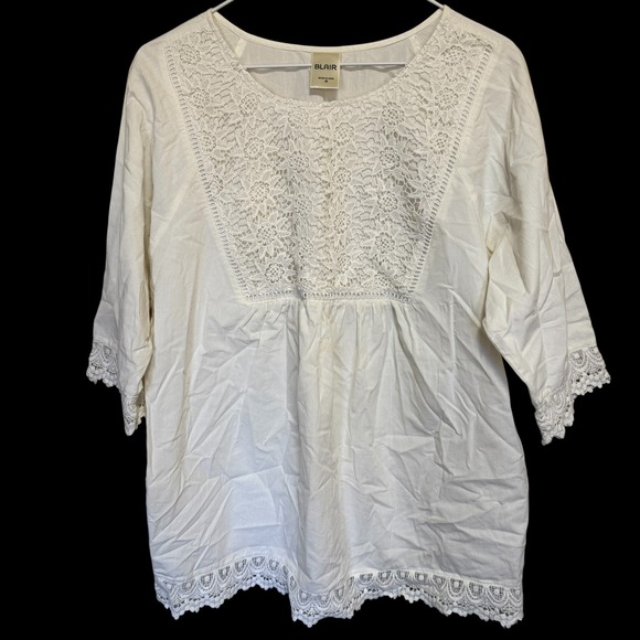 Womens White Crochet Lace Embroidered Tunic Blouse Medium Cottagecare Boho - Picture 2 of 13